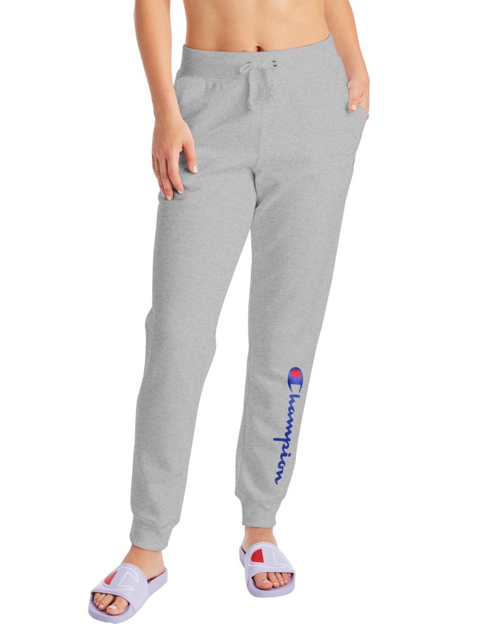 Champion Womens Joggers NZ - Powerblend Fleece Script Logo Grey ( 1259-EDOLM )